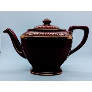 Vintage Hall Standard Gold Maroon  Teapot 6 Cup Hollywood Series 1920-60s